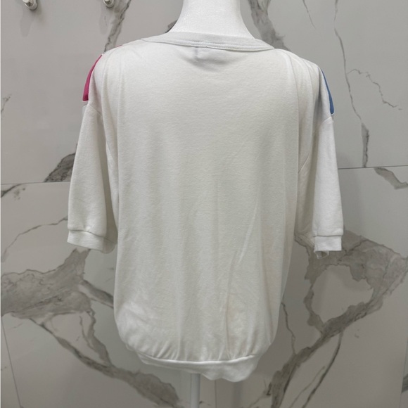 ACT III White and Pink Vintage Short Sleeve Sweatshirt Top - Picture 4 of 7